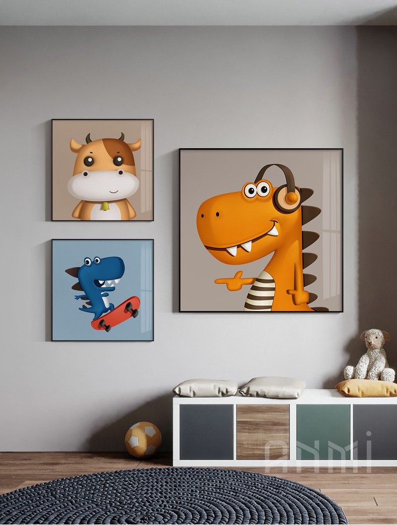 奥瀚恐龙儿童房装饰画卧室床头背景墙面挂画男孩房间卡通可爱温馨壁画