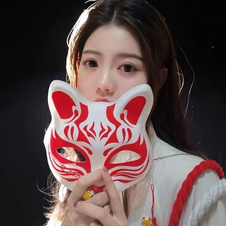 不舍天真 狐狸面具彩绘日式和风狐狸面具半脸万圣节古风汉服化妆舞会