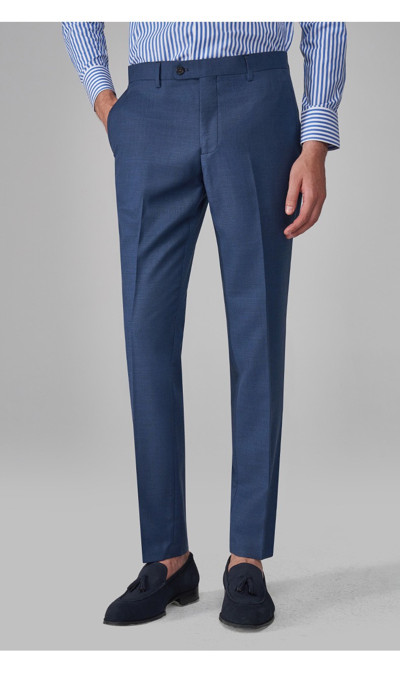 kea夏季薄款西装裤男商务正装休闲水牛角扣意式修身藏蓝色羊毛西裤292