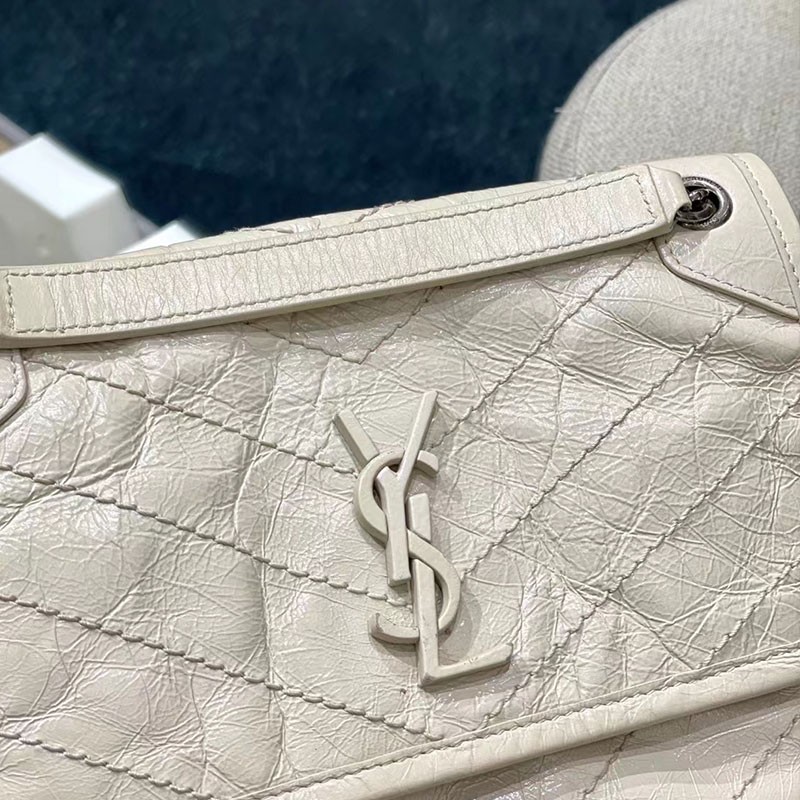 二手95新ysl小号nikibaby奶白色牛皮单肩斜挎包女士包袋