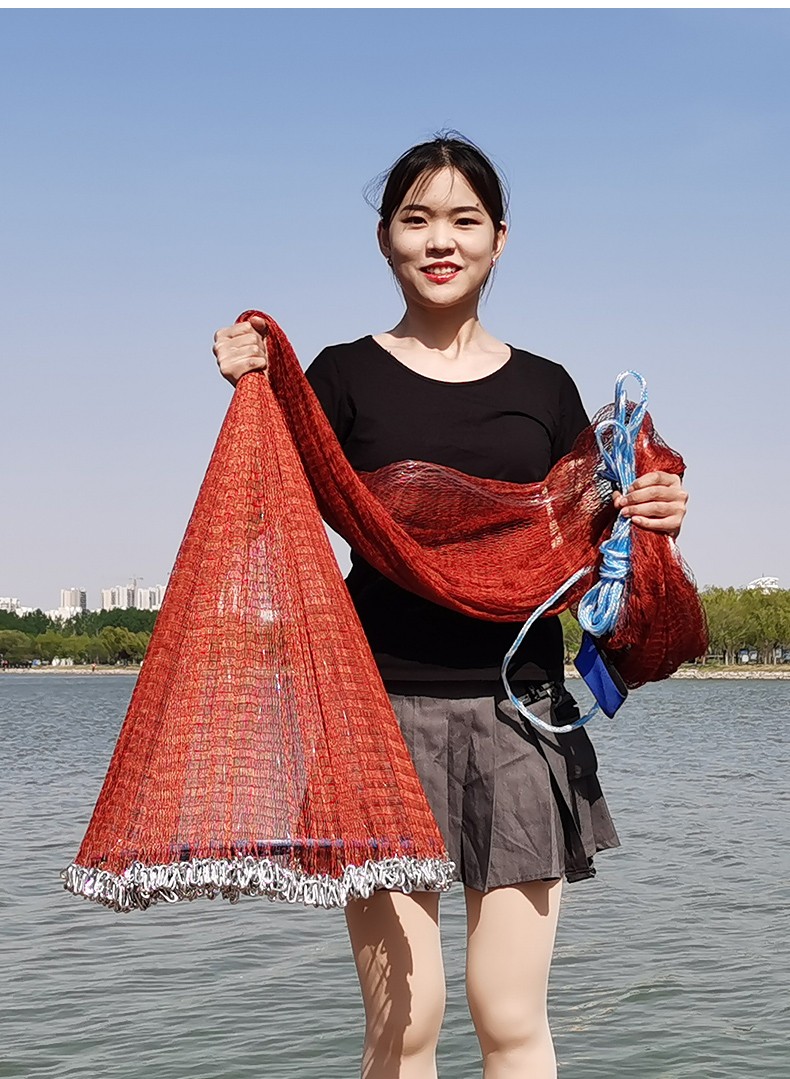 铁链撒网飞盘式手抛网密眼渔网自动捕鱼圆盘手撒网小网眼易抛网 轮胎