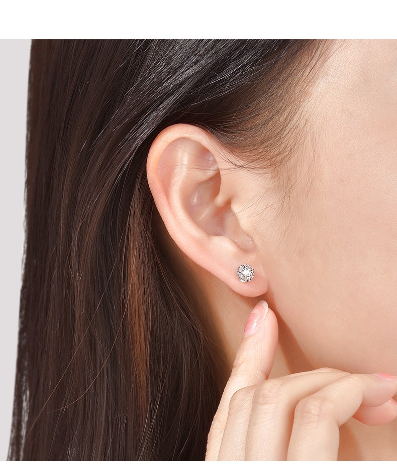 fr珠宝白18k金钻石耳钉结婚钻石耳环女克拉效果白金耳钉纪念日生日