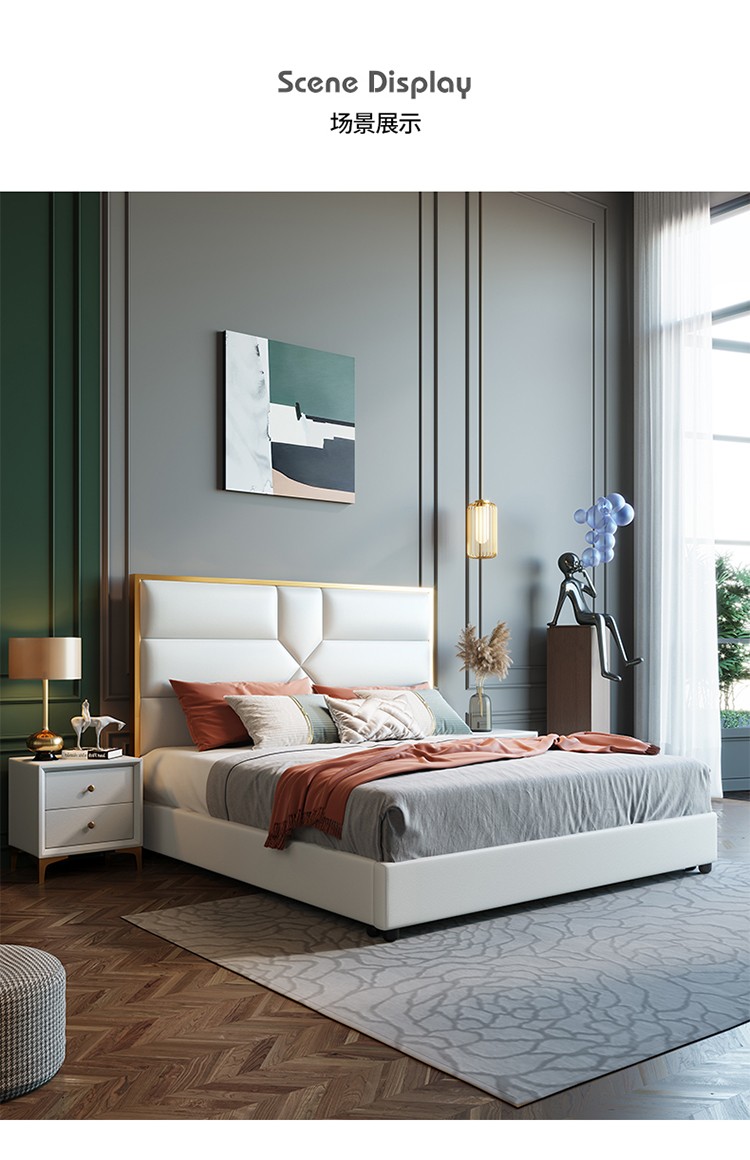 木聚美床美式轻奢皮床1518米双人床软包大床婚床卧室家具单床颜色备注