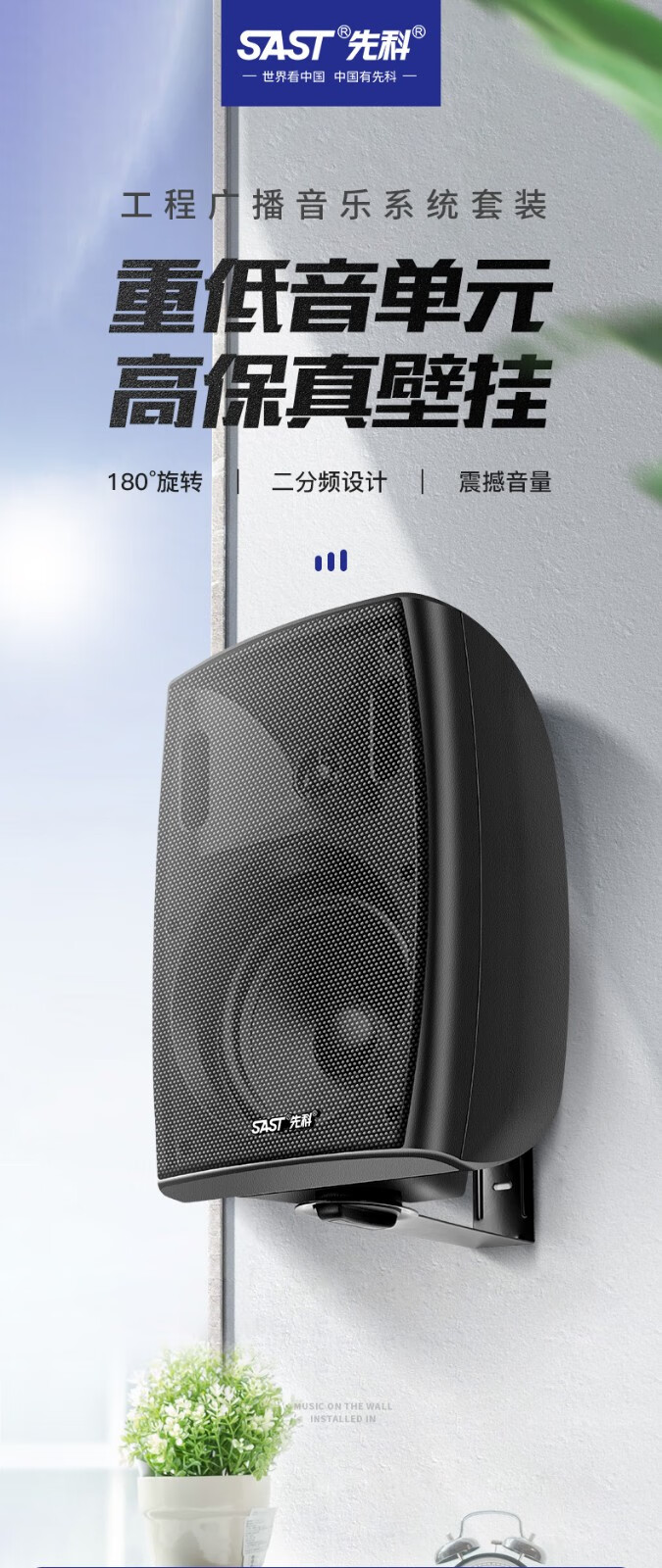先科p6会议室壁挂音响船型音箱店铺专用门店面挂墙室内餐厅超市吊挂
