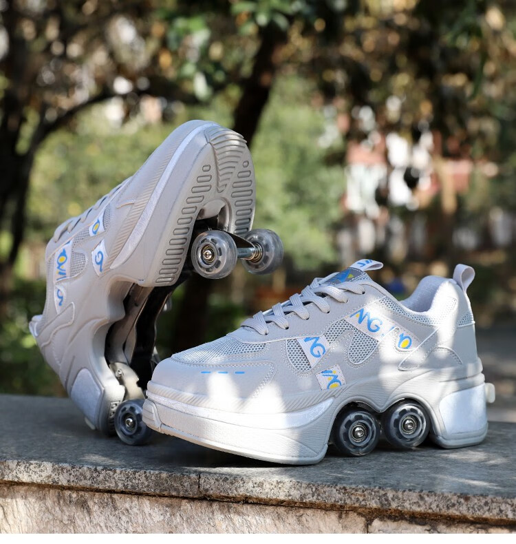 网红爆走轮滑鞋四轮隐形带轮子的轱辘鞋溜冰暴走鞋抖音多功能变形鞋