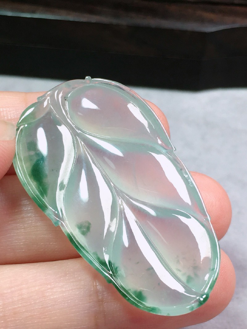 绿翠天成 翡翠冰种飘花叶子树叶吊坠 冰种翡翠缅甸天然a货玉石送礼