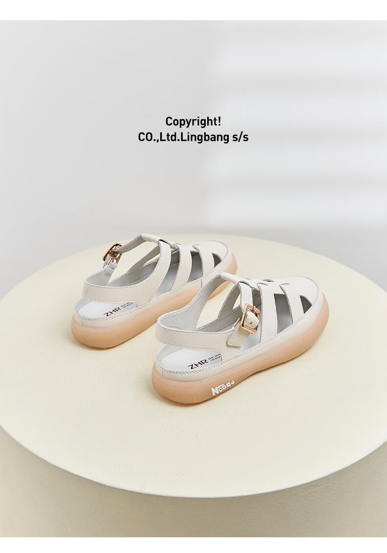 平底编织包头复古罗马鞋 真牛皮果冻底时尚百搭鞋子女 软底舒适休闲