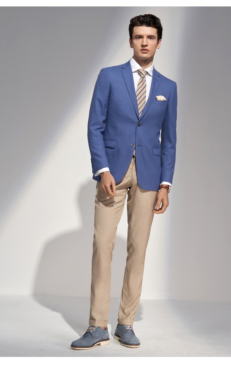 依文西装男潮流修身羊毛冰丝西服小西装男ea780432浅蓝80b