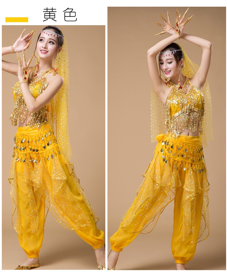 文演印度肚皮舞服装女性感初学者肚皮舞上衣鼓舞演出舞蹈服饰 黄色 七