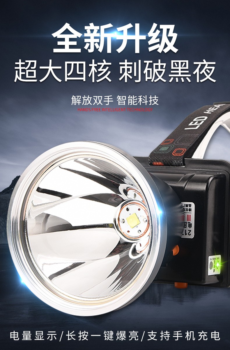 强盛超亮强光头灯充电远射超长续航感应21700锂电矿灯工作led头戴式夜