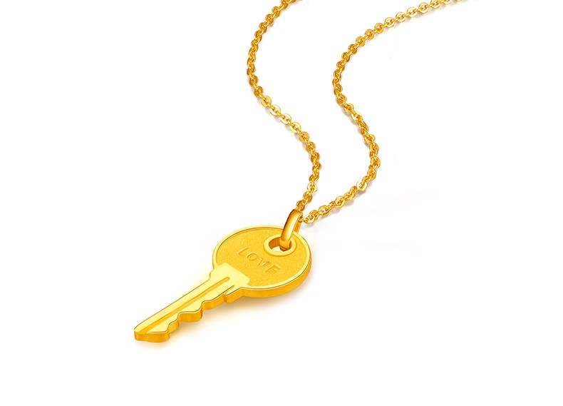 吊坠金钥匙挂坠情侣项链钥你幸福金坠子送女友老婆爱人老公生日礼物