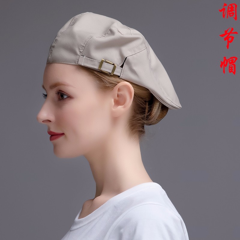 酒店餐饮服务员工作帽可调节贝雷帽男女后厨房厨师餐厅咖啡奶茶店帽子