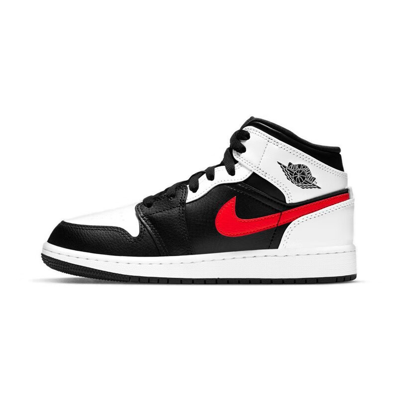 nike耐克黑白红熊猫aj1 mid(gs)红钩女子中帮休闲运动篮球鞋 554725