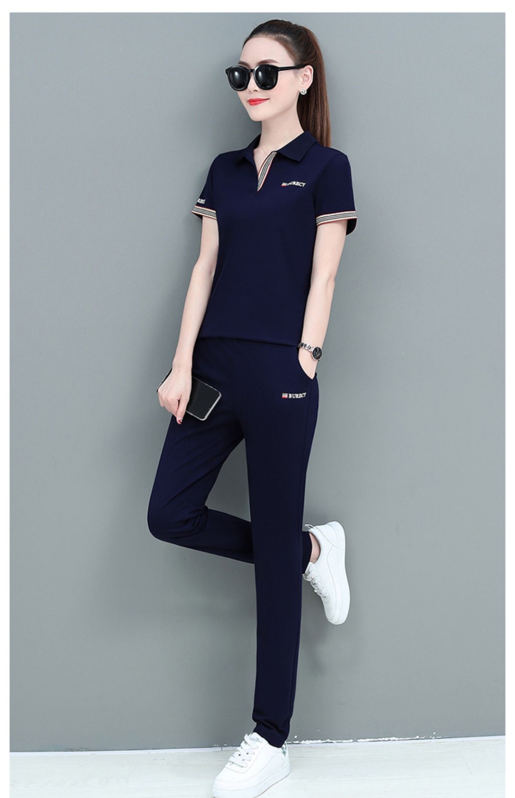 夏季套新款夏天显瘦翻领短袖t恤衫休闲套装旅游运动服套装女装夏款棉