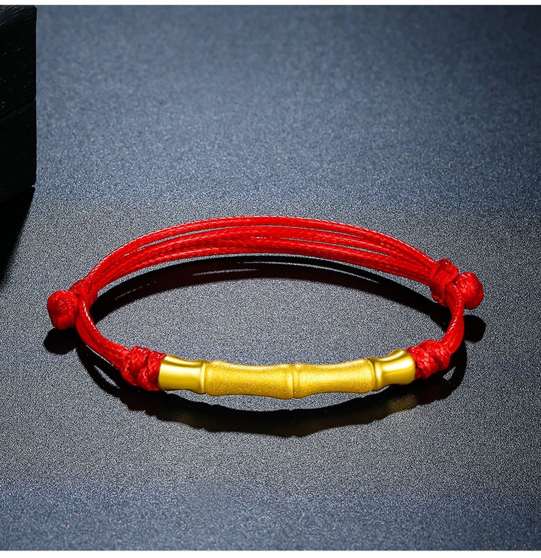 老凤凰节节高升999足金竹节黄金手链男士金转运珠红绳女弯管手镯手串