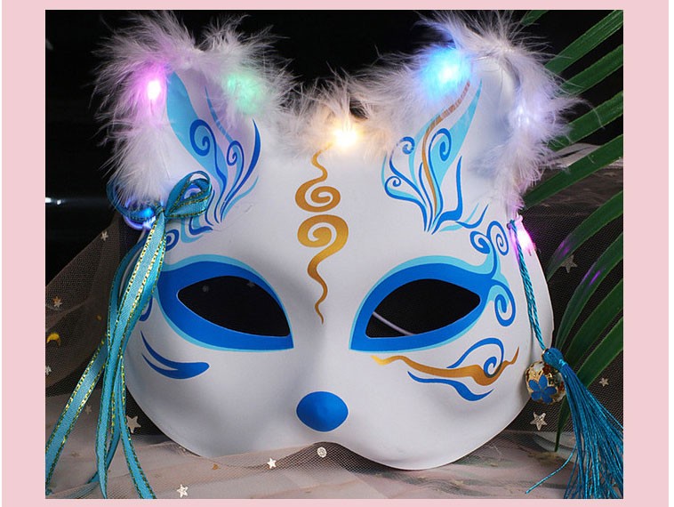 发光狐狸面具半脸古风面具女儿童日式萤火之森面具动漫万圣节道具狐狸