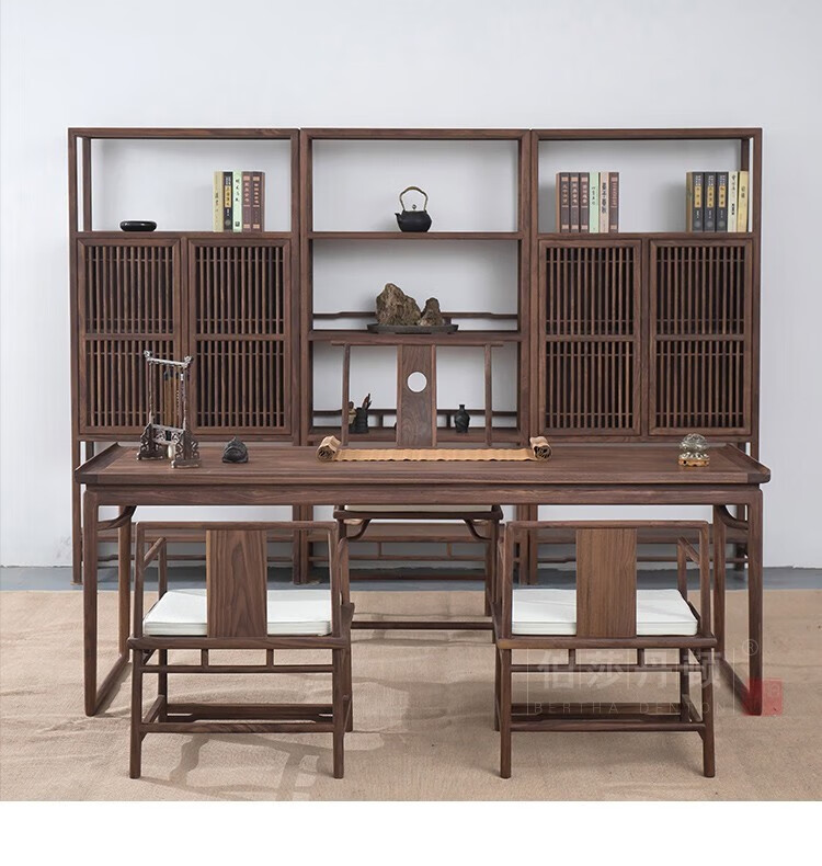 伯莎丹顿(bertha denton) 新中式老榆木书桌椅组合禅意茶室泡茶桌实木