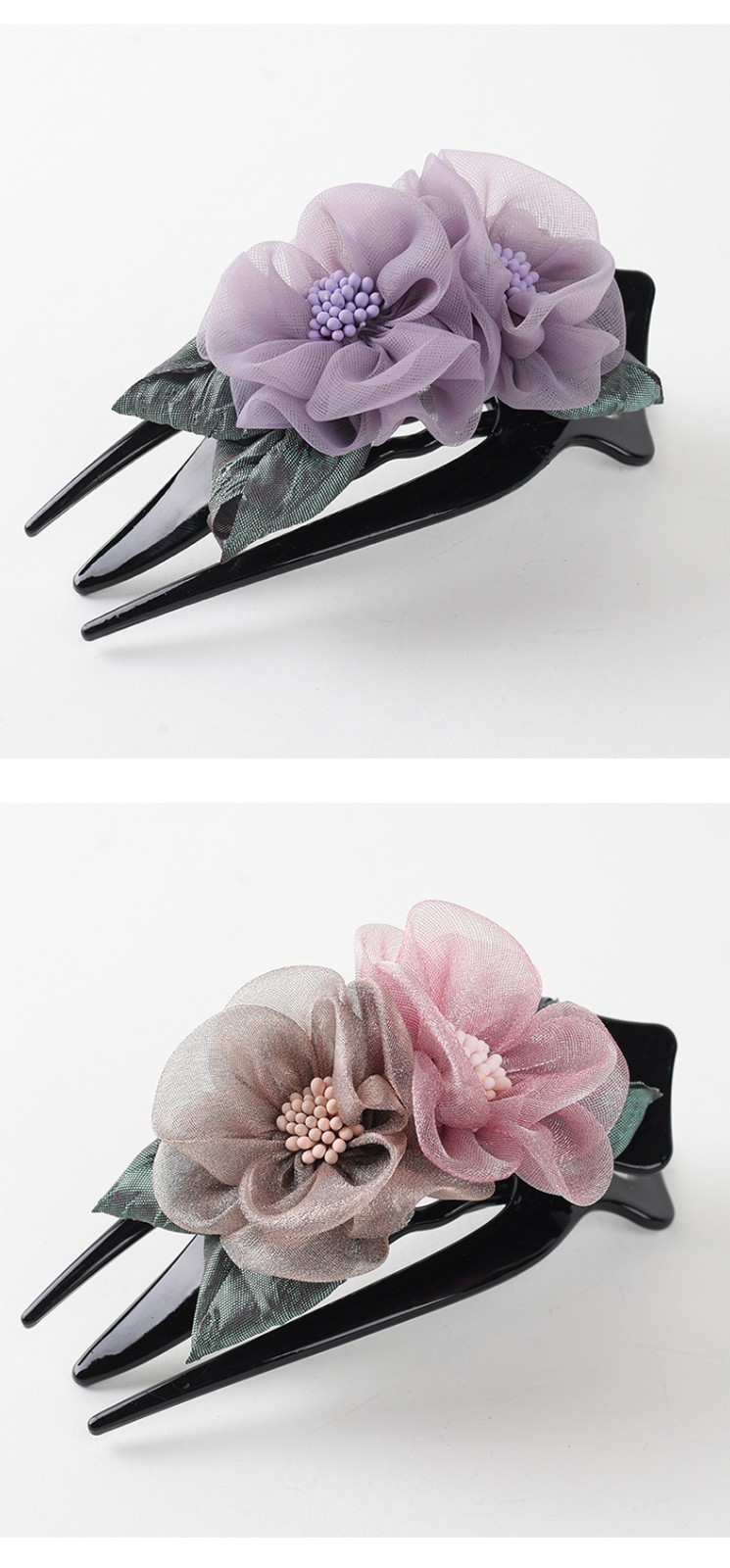 昕廉鸭嘴夹大号三齿夹盘发夹头饰优雅花朵盘头顶夹抓夹发夹后脑勺妈妈