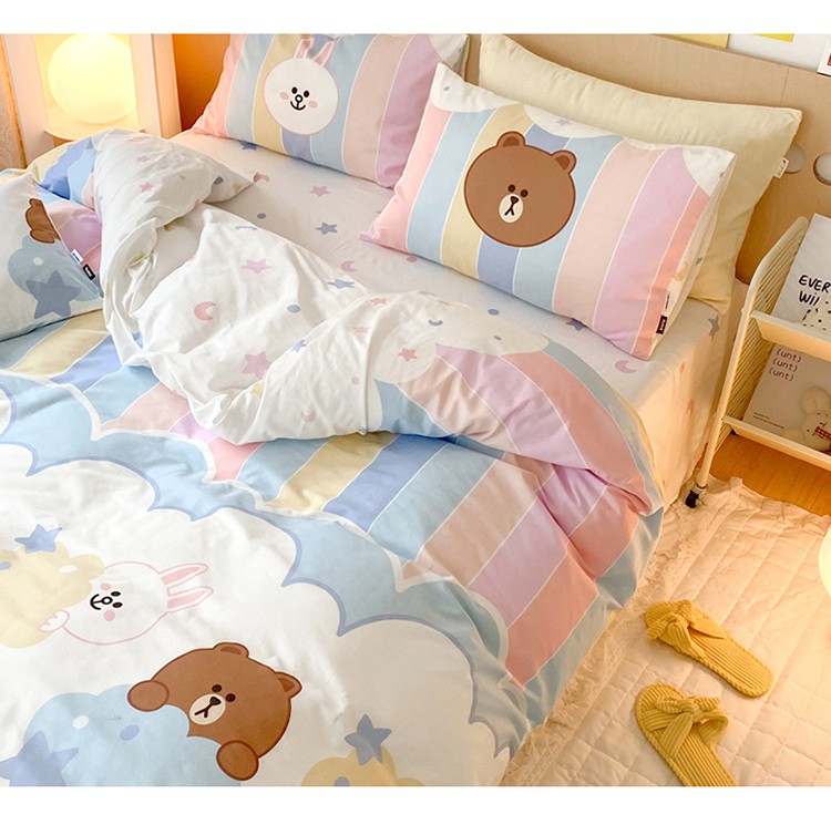 多喜爱家纺 四件套布朗熊联名少女心新疆棉全棉床上用品礼盒装 甜心