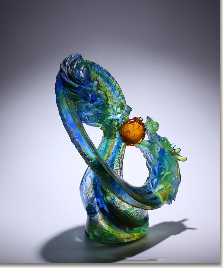 至品诚 古法琉璃双龙戏珠摆件轻奢艺术品工艺品别墅高级轻奢高档客厅