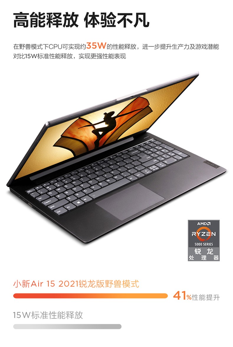联想小新air15锐龙版2021款r7笔记本电脑超薄本15.