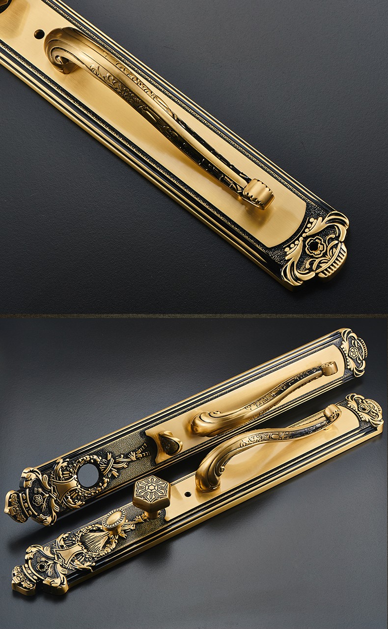 格林美域皇冠纯铜别墅大门锁木门锁欧式双开对开门锁全铜仿古大门锁青