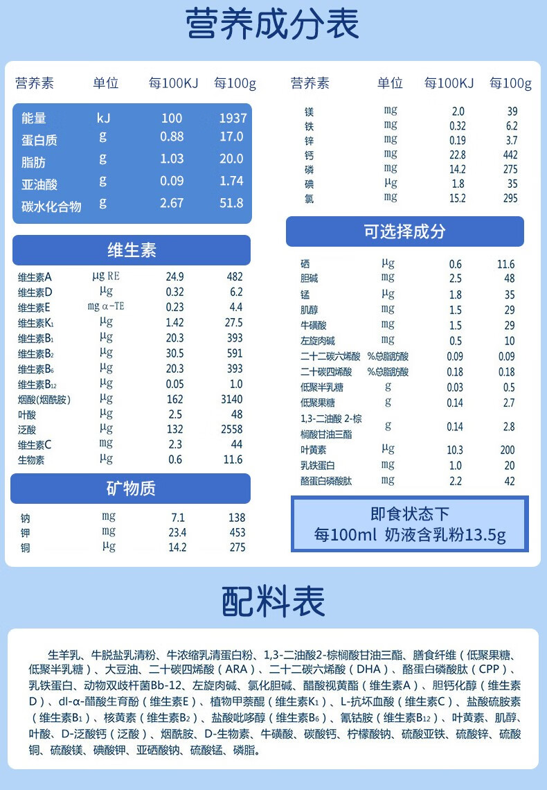 优利士 金瑞优 羊奶粉幼儿配方羊奶粉羊乳粉800克 2段800克