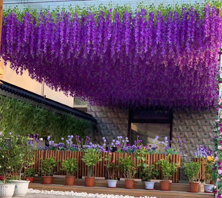 仿真紫藤花假花藤条紫罗兰绢花吊顶塑料花串藤蔓室内壁挂绿植婚庆装饰