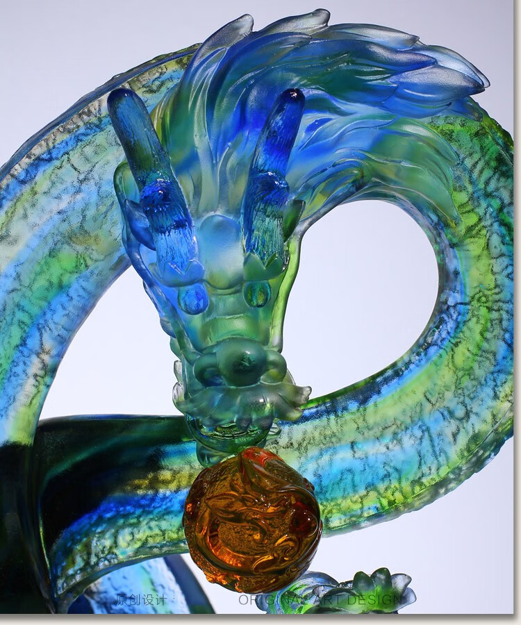 至品诚古法琉璃双龙戏珠摆件轻奢艺术品工艺品别墅高级轻奢高档客厅