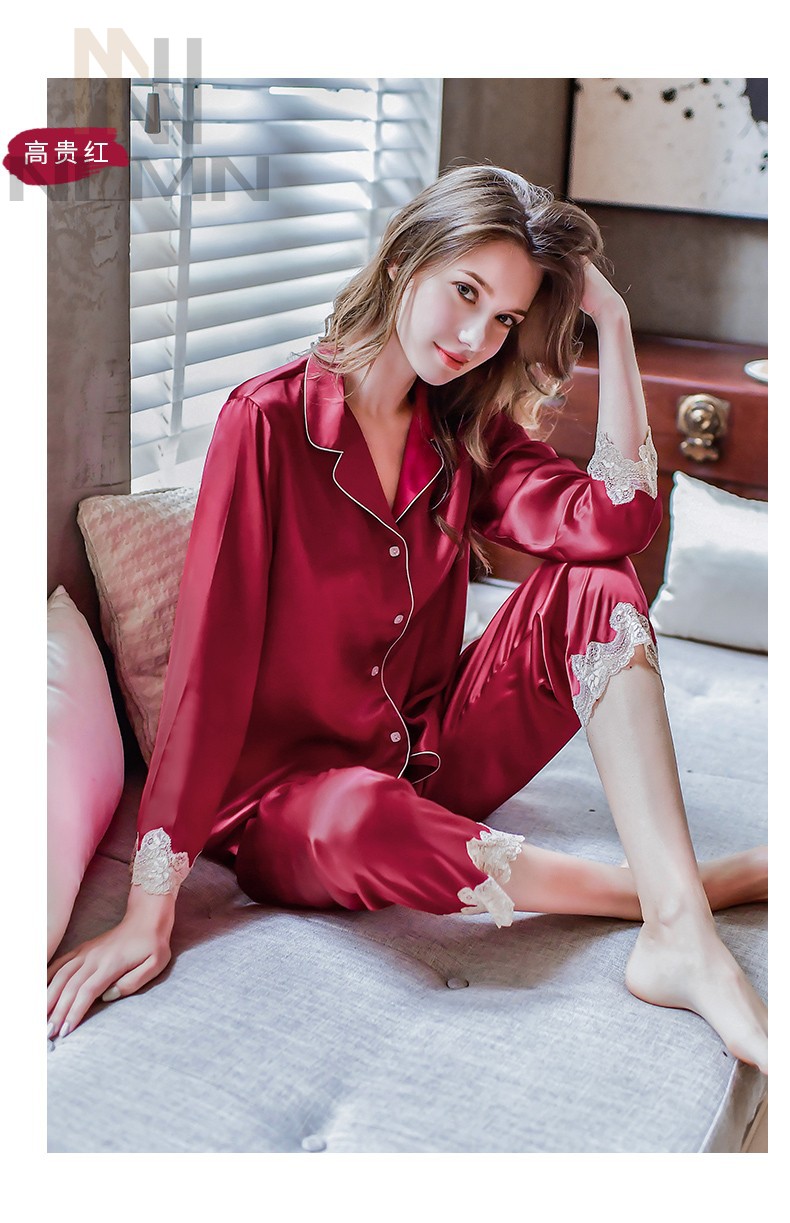 nlmn 重磅真丝睡衣女新款简约舒适桑蚕丝睡衣长袖家居服套装 雾霾蓝