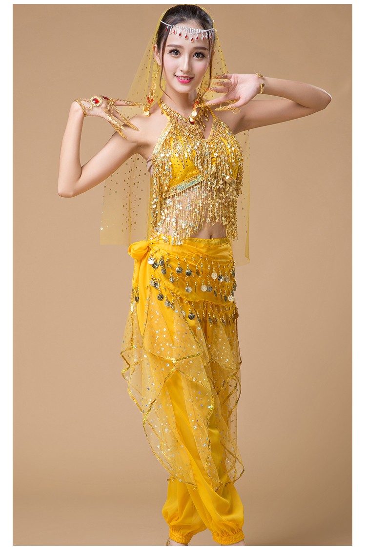 文演印度肚皮舞服装女性感初学者肚皮舞上衣鼓舞演出舞蹈服饰 黄色 七