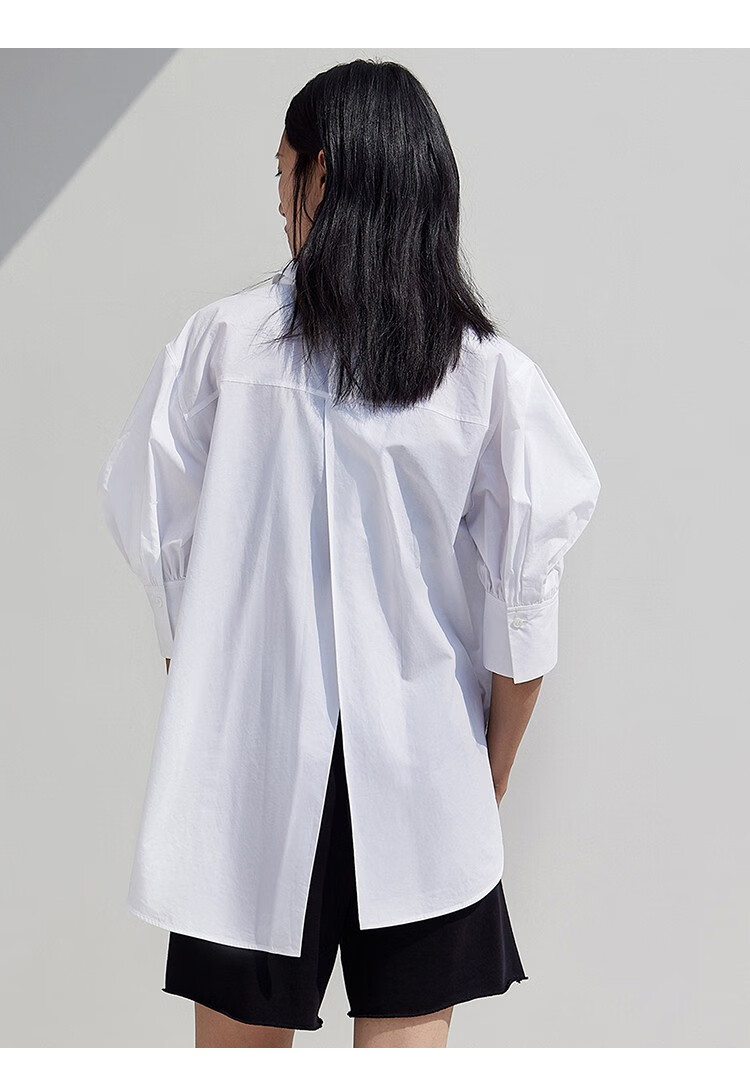 moco2021夏季新品泡泡袖背后解构纯棉短袖白衬衫 摩安珂 热力粉色 xs