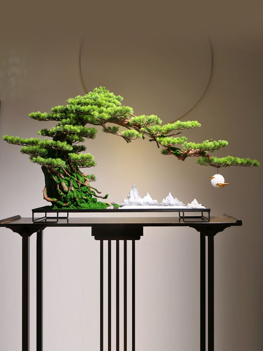 博弗恒玺大型仿真迎客松摆件微景观摆件客厅玄关造景假树入户绿植酒店