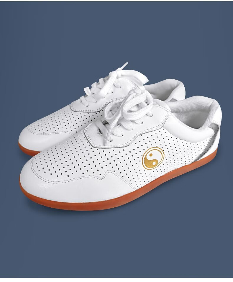 山人运动太极鞋男春秋真皮武术鞋练功鞋中老年女太极拳鞋四季款白色44