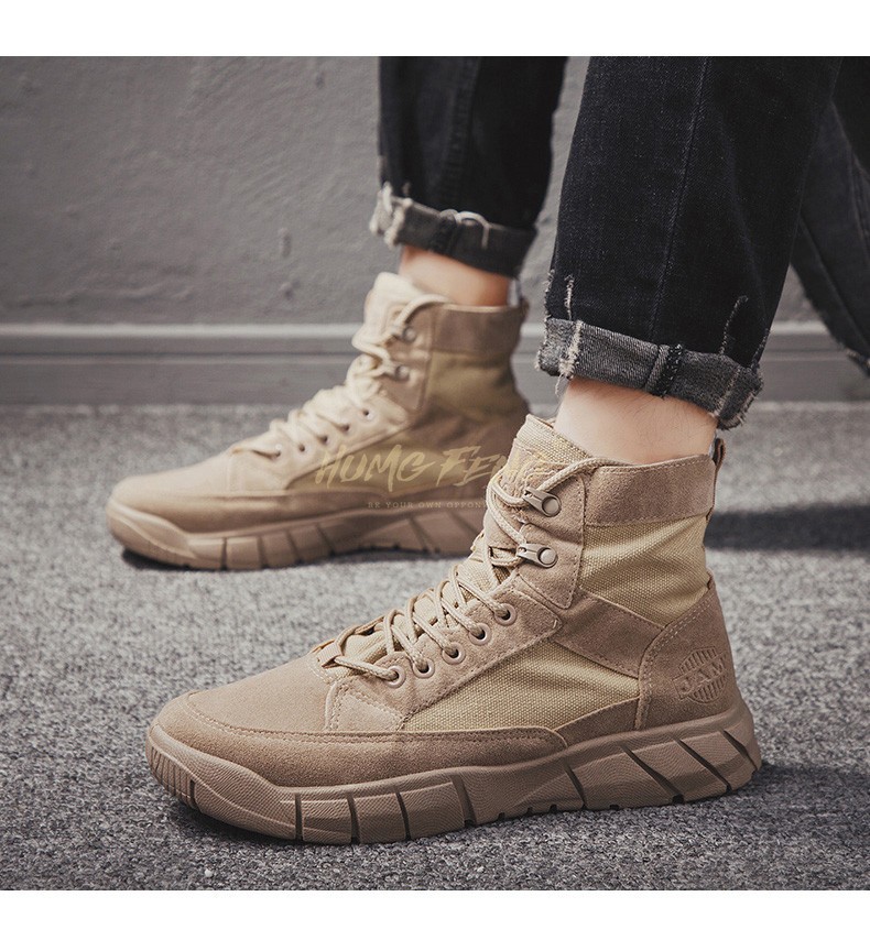 humgfeng品牌帆布马丁靴男秋季新款男鞋子高帮工装户外登山鞋男靴子