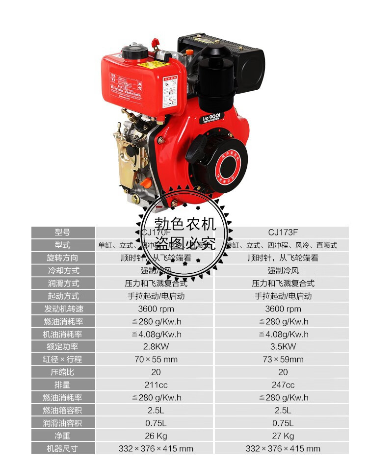 单缸风冷柴油机常柴抽水泵开沟机微耕机128匹马力船用195173戴海伯梵