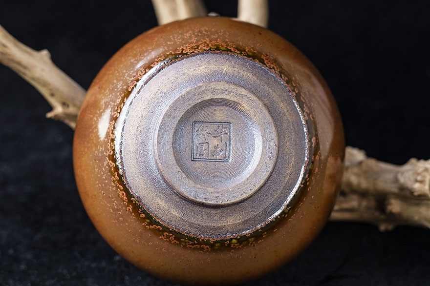 柴烧红梅盏缪国华建阳建盏主人杯口径91h58