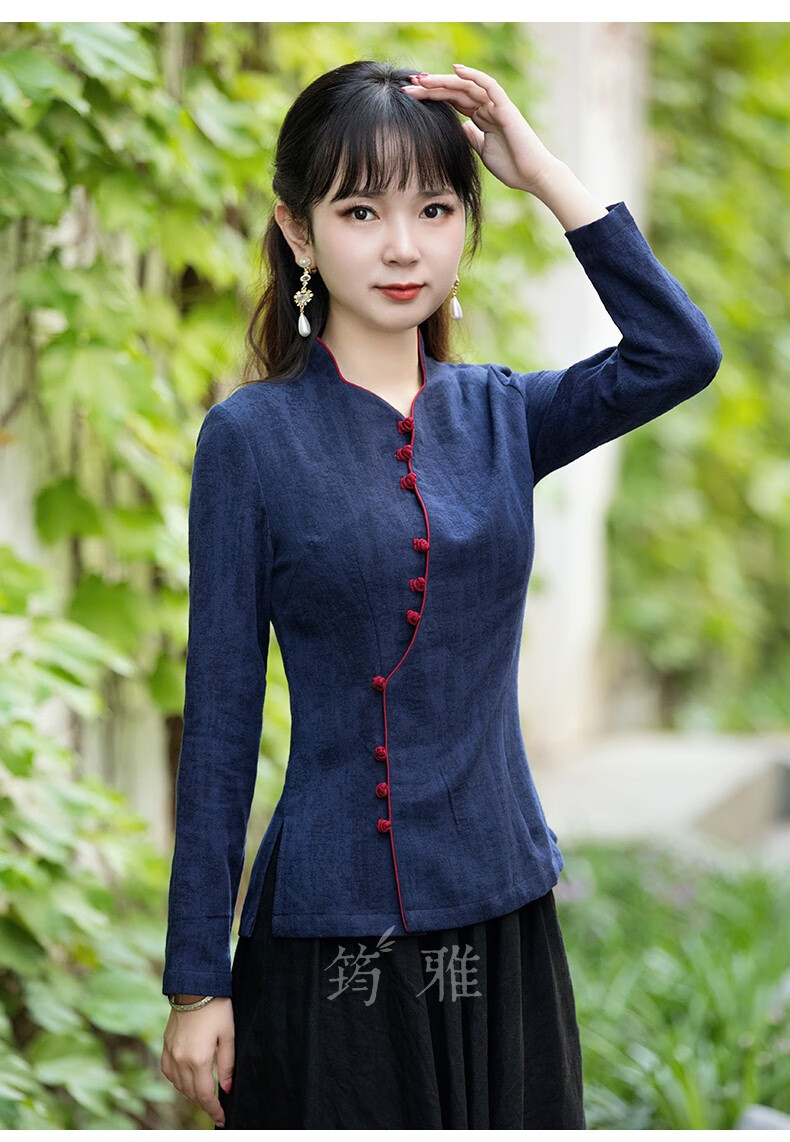 筠雅唐装汉服女中国风棉麻禅意素衣盘扣上衣年轻款高端茶服中式民国风