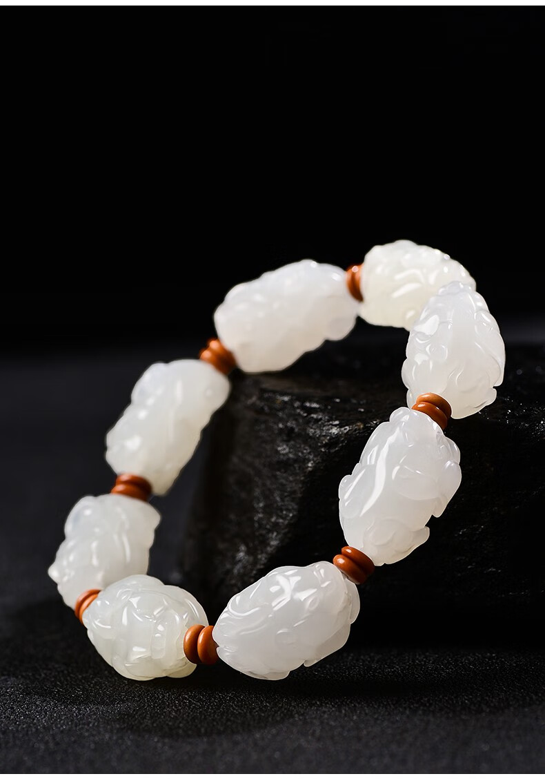 景禾和田玉羊脂白玉貔貅手串男天然新疆玉石手链女士款手饰皮丘