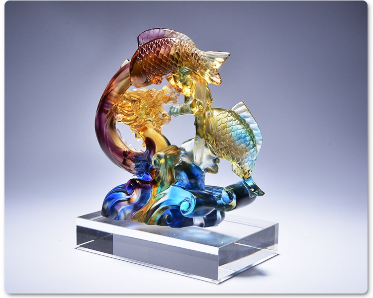 伯莎丹顿琉璃工艺品鱼跃龙门鲤鱼跳龙门摆件高档轻奢升职升学礼品客厅