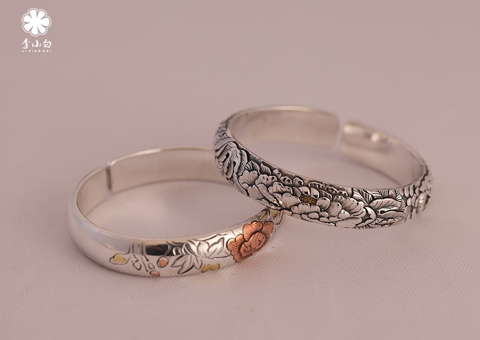 李小白纯银手镯 纯银9999饰品 纯手工制作 刻花手镯 大师刻花手镯