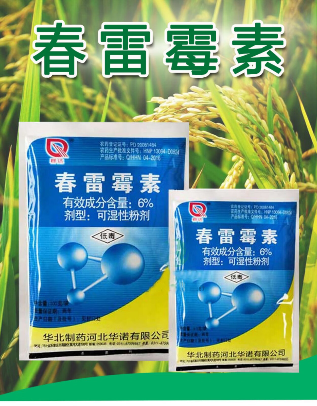 瀚沃华北制药春雷霉素6蔬菜果树水稻细菌病害农药杀菌剂100克100g