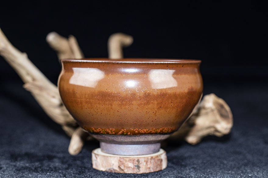 柴烧红梅盏缪国华建阳建盏主人杯口径91h58