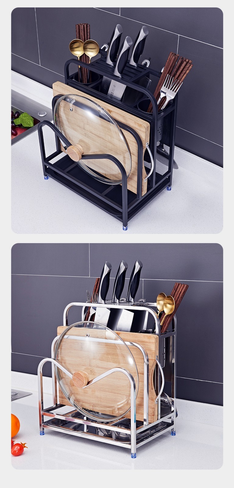 loke304不锈钢多功能厨房刀架菜刀置物架用品放刀座砧板架子刀具收纳