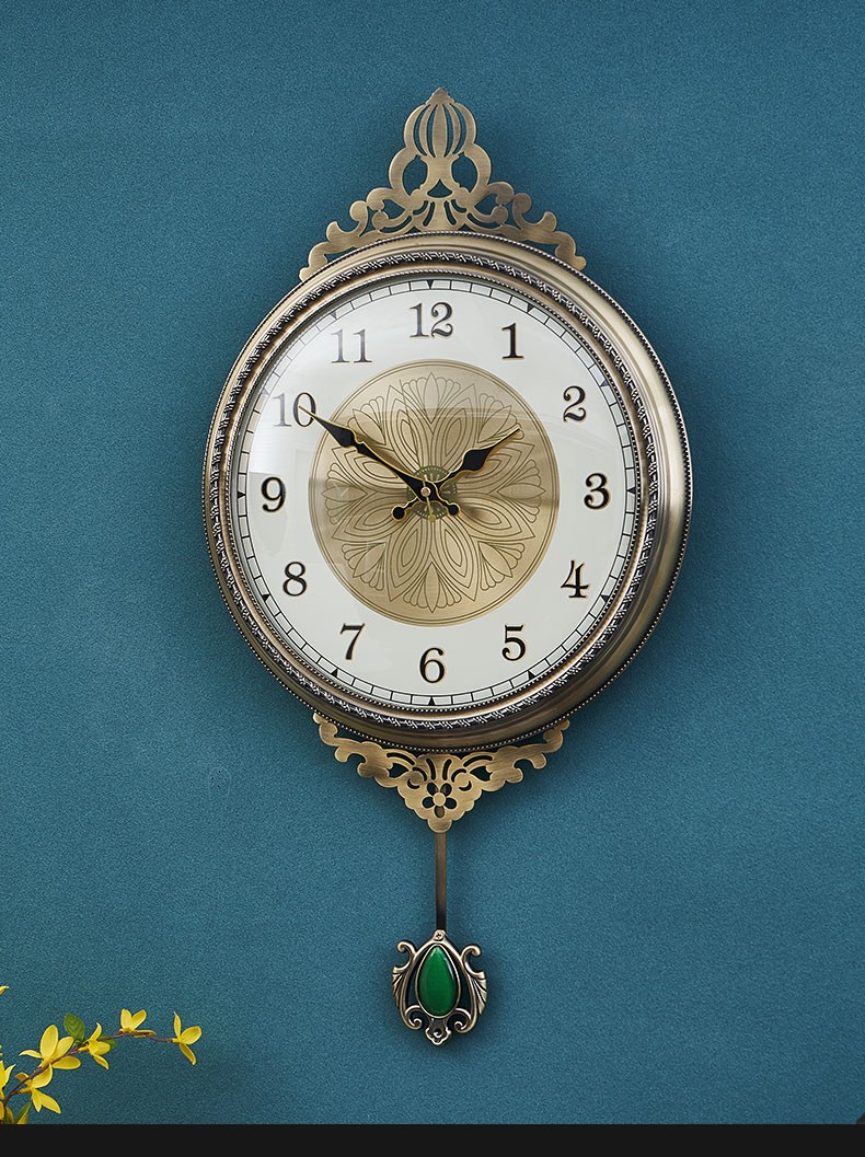 伯莎丹顿 欧式金属镀铜钟表客厅挂钟时尚复古办公室壁钟餐厅高档静音