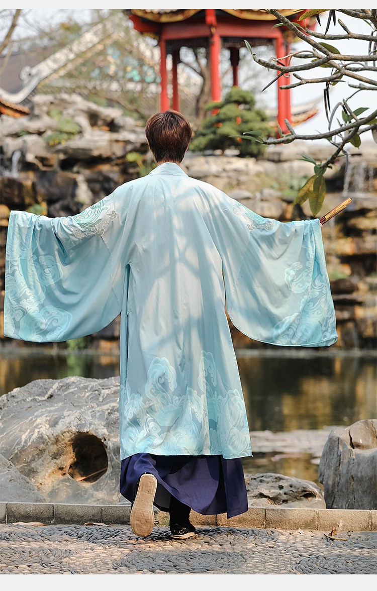 臻一萌汉服男山色流云印花广袖大袖衫外套交领齐腰襦裙古装大氅演出服