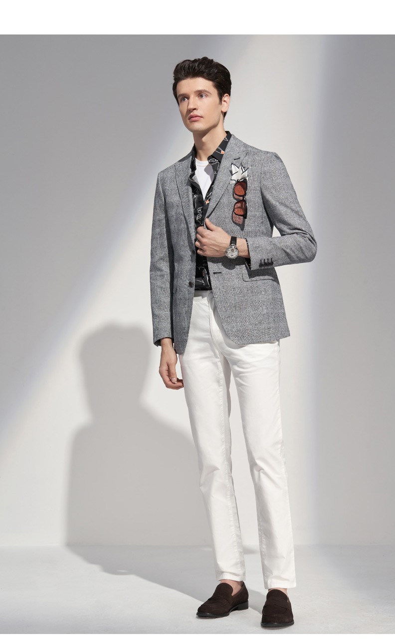 诺丁山nottinghill灰色亚麻混纺港风修身网红小西装潮流na590032浅灰