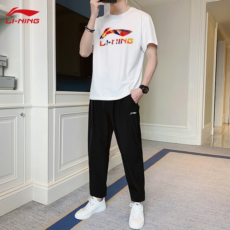 套装李宁运动套装男装夏季衣服男士圆领短袖短裤子t恤男速干运动服