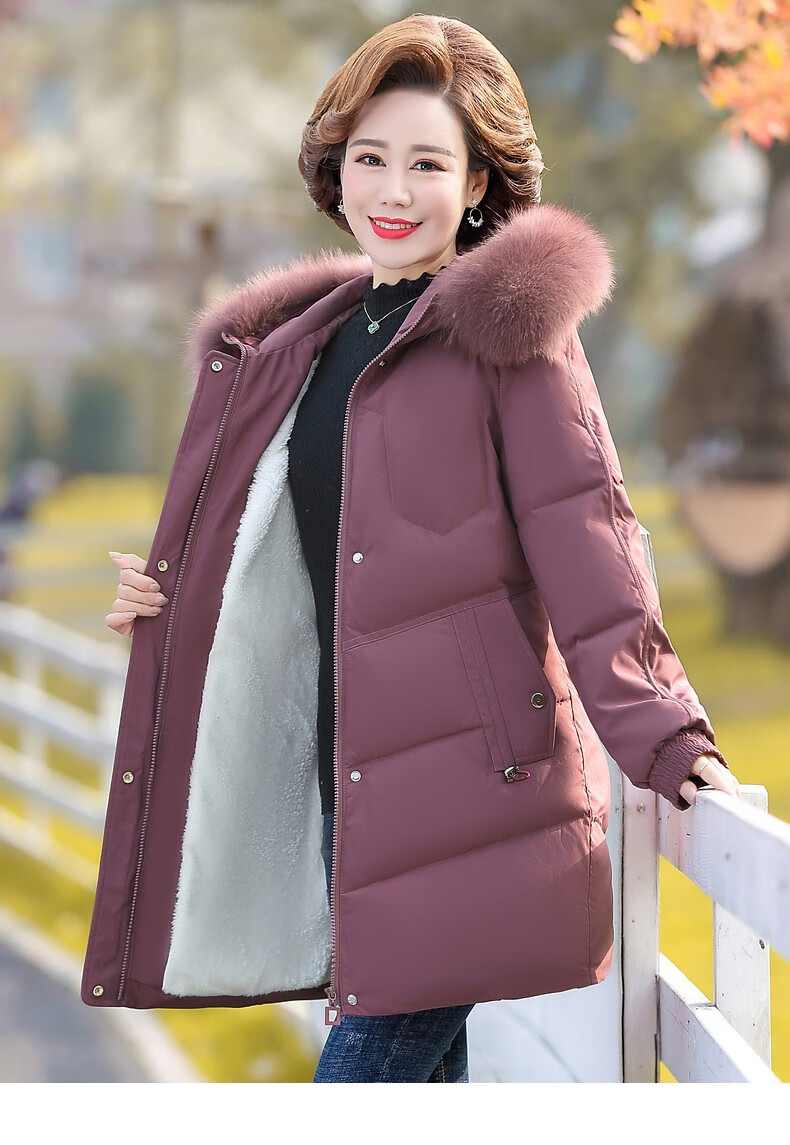 QIUFULUO Women's Winter Warm Down Cotton Jacket for Middle-aged and Elderly Women 50-60 Years Old, Premium Elegant Red Coat 24