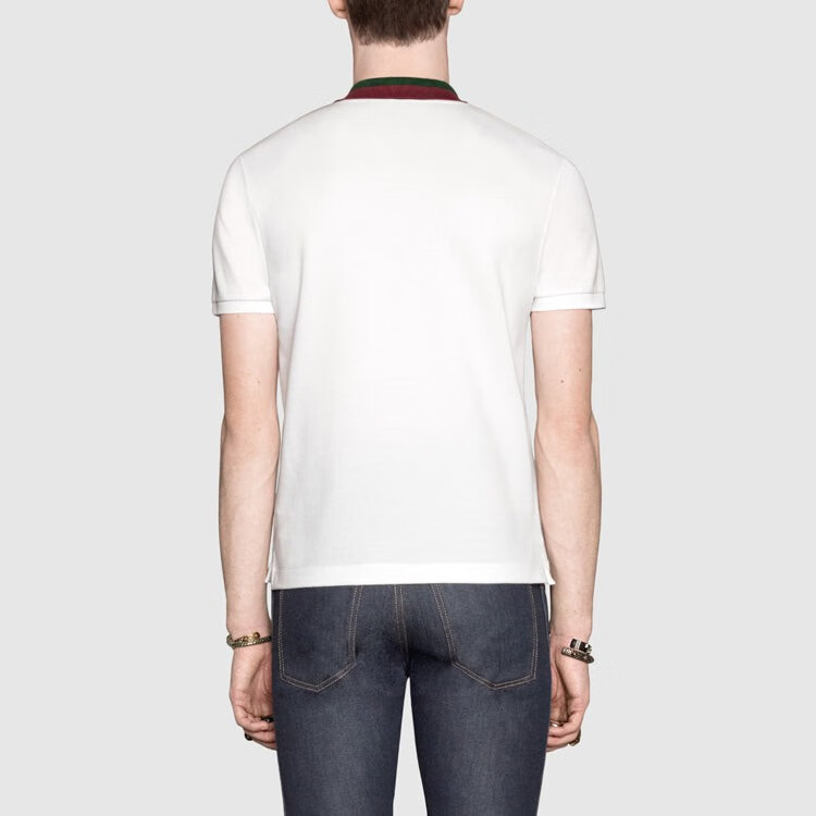 gucci古驰男士polo男装经典红绿翻领休闲百搭短袖 白色408321 x7331